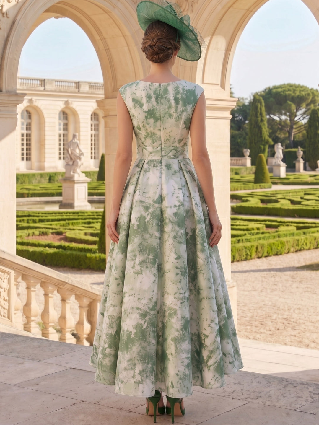 A-Line/Princess Scoop Jacquard Mother of the Bride Dresses with Bowknot Floral Asymmetrical Tea-Length Sleeveless