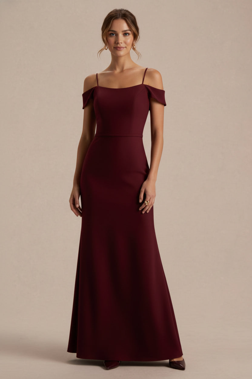 Trumpet/Mermaid Off-the-Shoulder Spaghetti Straps Chiffon Wedding Guest Dresses Ankle-Length Sleeveless