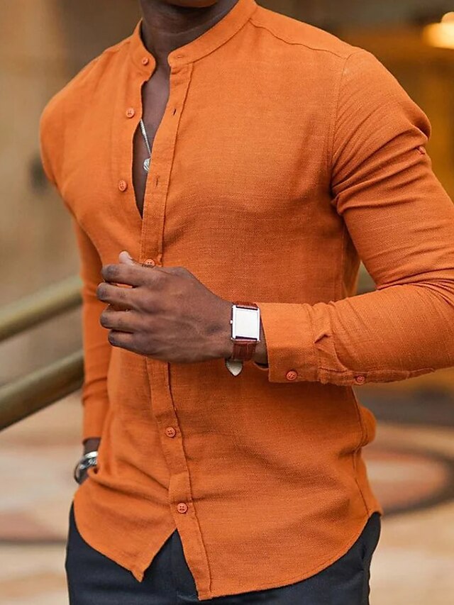 Men's Casual Cotton Linen Long Sleeves Solid Colour Shirt