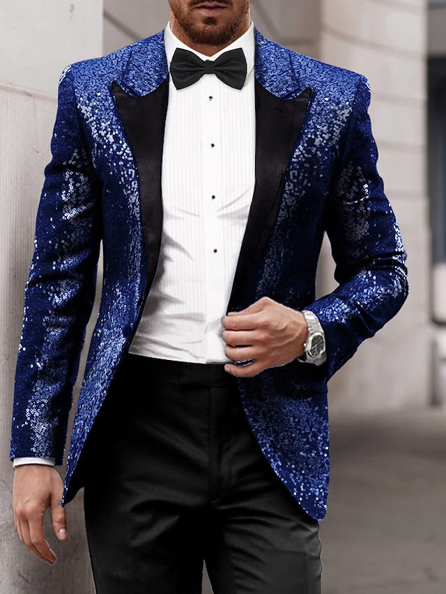 Gold Red Blue Grey Purple Men's Tailored Fit Single Breasted One-button Sequins Party Jacket