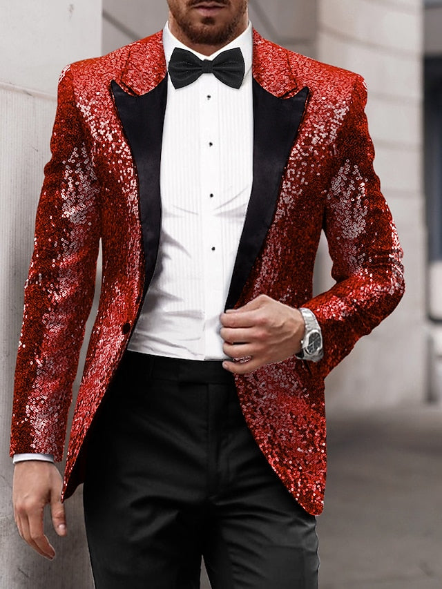 Gold Red Blue Grey Purple Men's Tailored Fit Single Breasted One-button Sequins Party Jacket