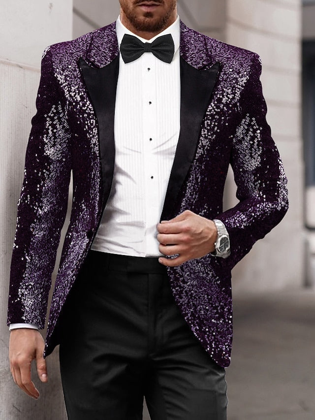 Gold Red Blue Grey Purple Men's Tailored Fit Single Breasted One-button Sequins Party Jacket