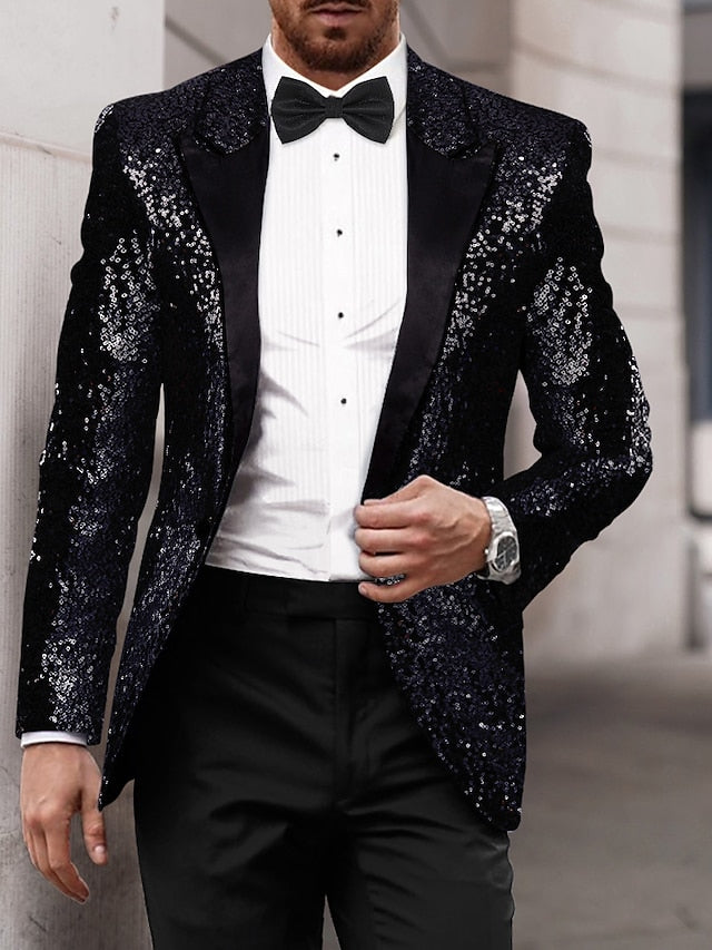 Gold Red Blue Grey Purple Men's Tailored Fit Single Breasted One-button Sequins Party Jacket