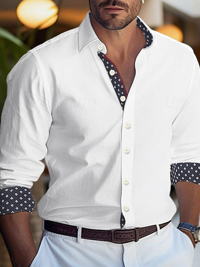Men's Casual Polyester Long Sleeves Colour Block Shirt