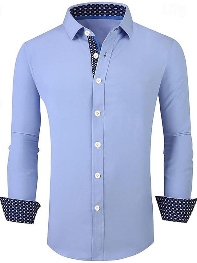 Men's Casual Polyester Long Sleeves Colour Block Shirt