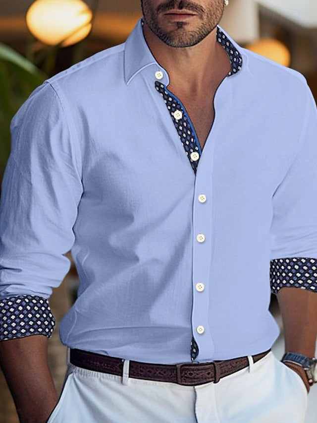 Men's Casual Polyester Long Sleeves Colour Block Shirt