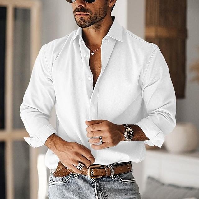 Men's Casual Cotton BlendLong Sleeves Solid Color Shirt