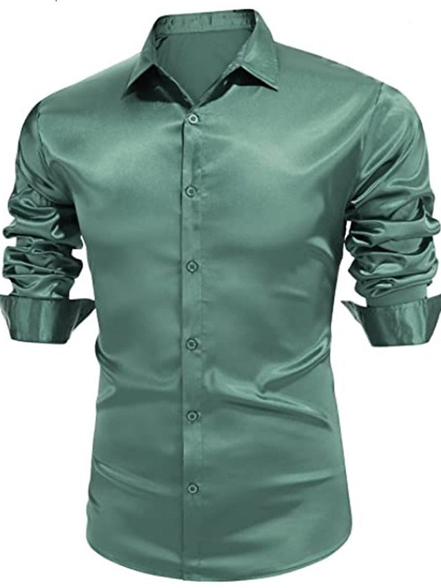 Men's Casual Polyester Long Sleeves Solid Color Shirt