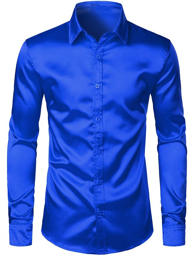 Men's Casual Polyester Long Sleeves Solid Colour Shirt