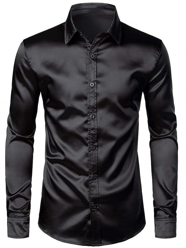 Men's Casual Polyester Long Sleeves Solid Colour Shirt