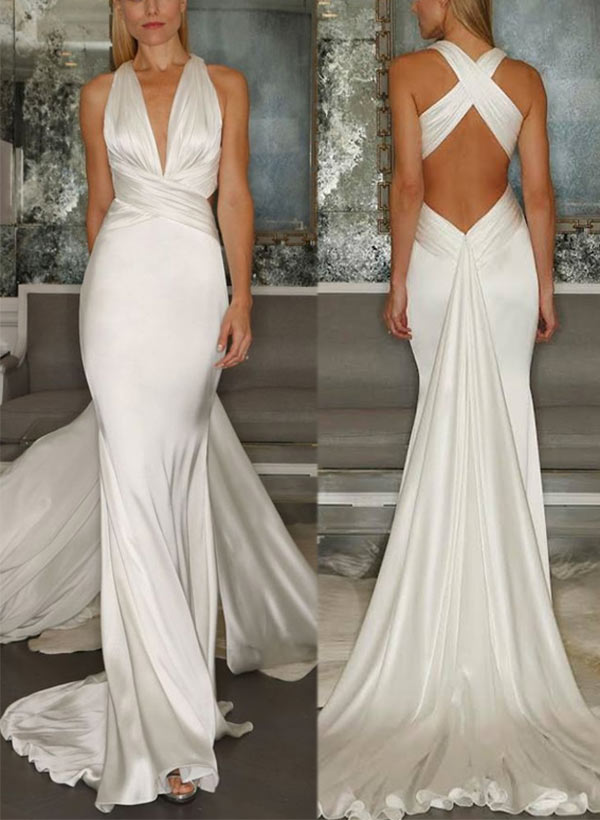 Trumpet/Mermaid V-Neck Floor-length Wedding Dress