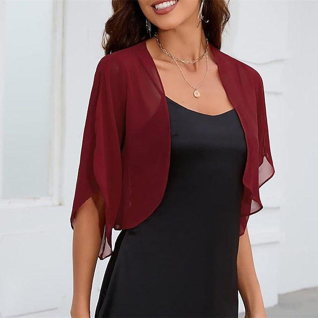 Women's Wrap Elegant Pure Half Sleeve Chiffon Wedding Wraps With Pure colour For Wedding