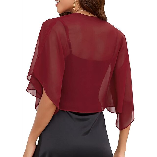 Women's Wrap Elegant Pure Half Sleeve Chiffon Wedding Wraps With Pure colour For Wedding