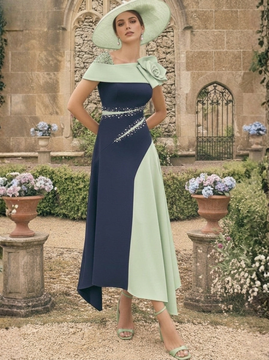 A-Line/Princess Ankle-Length Asymmetrical Mother of the Bride Dresses With 3D Flowers