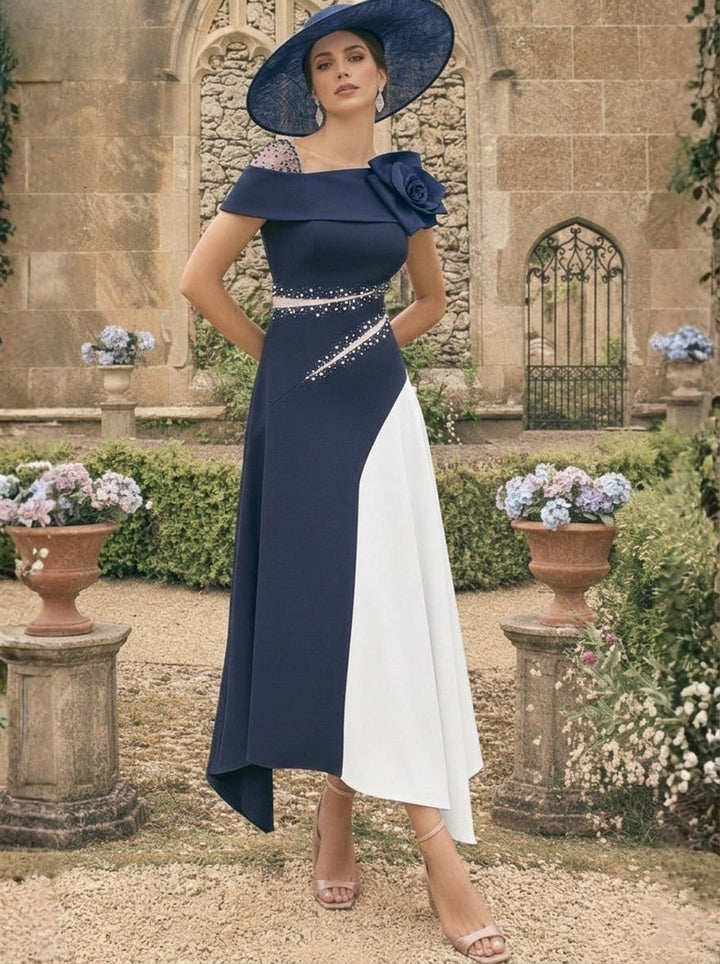 A-Line/Princess One-Shoulder Stretch Satin Mother of the Bride Dresses With 3D Flower Asymmetrical Ankle-Length