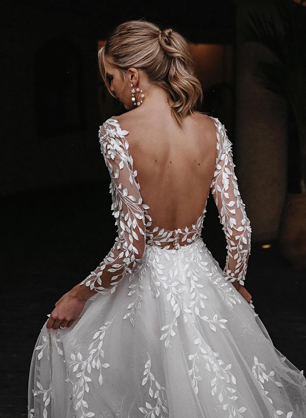 A-Line/Princess V-Neck Floor-length Wedding Dress