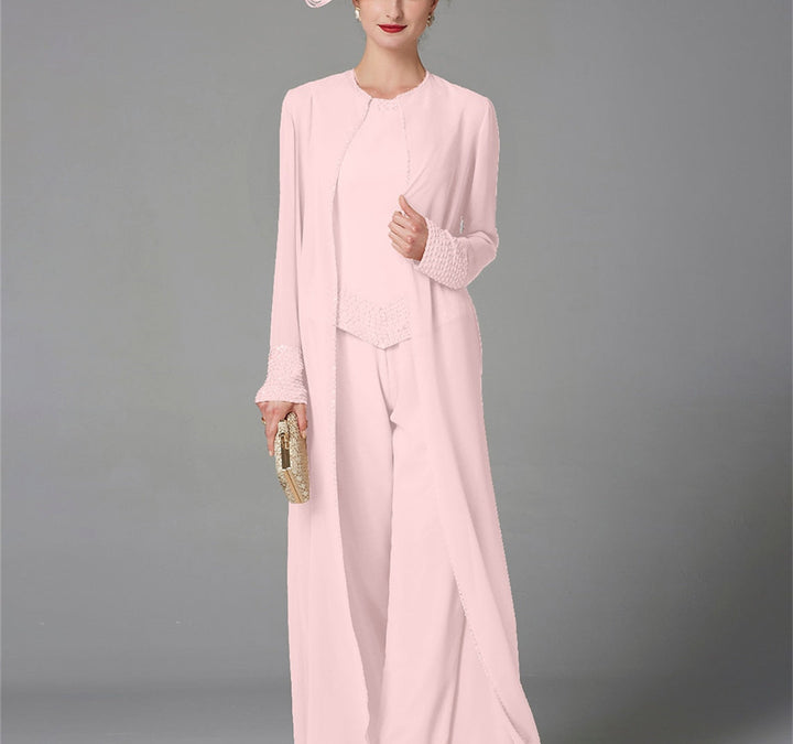 Chiffon Long Sleeves Mother of the Bride Pantsuits with Jacket & Sequins