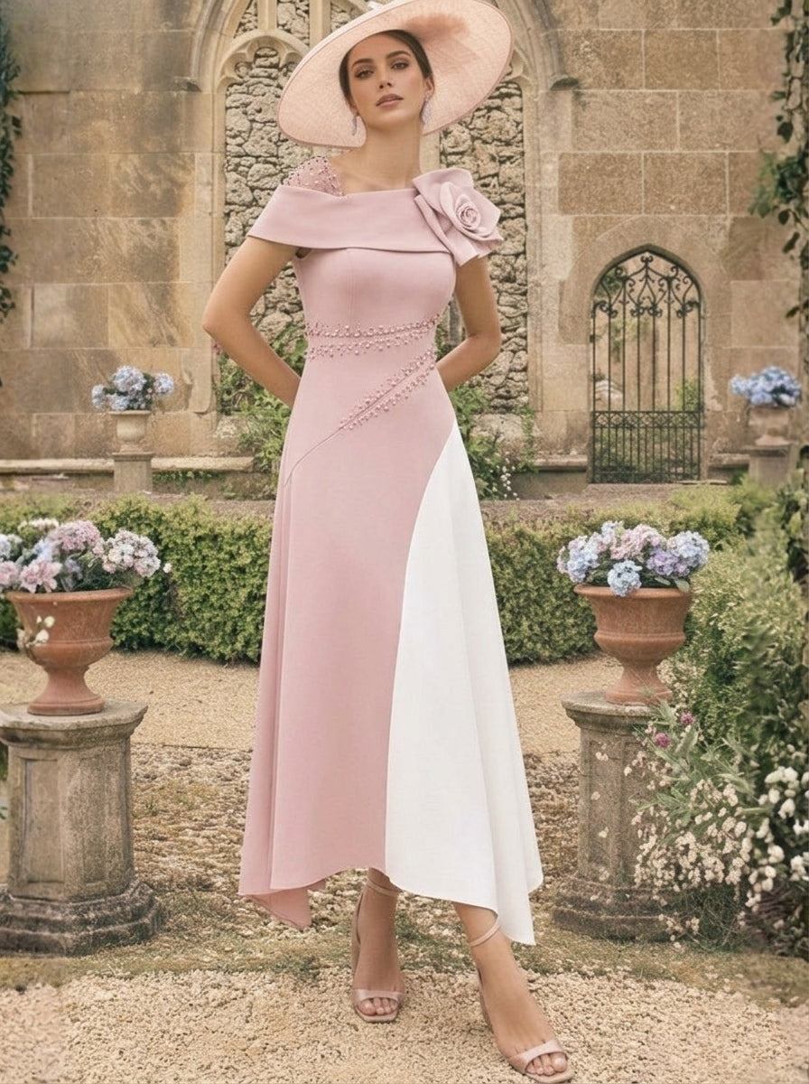 A-Line/Princess Ankle-Length Asymmetrical Mother of the Bride Dresses With 3D Flowers