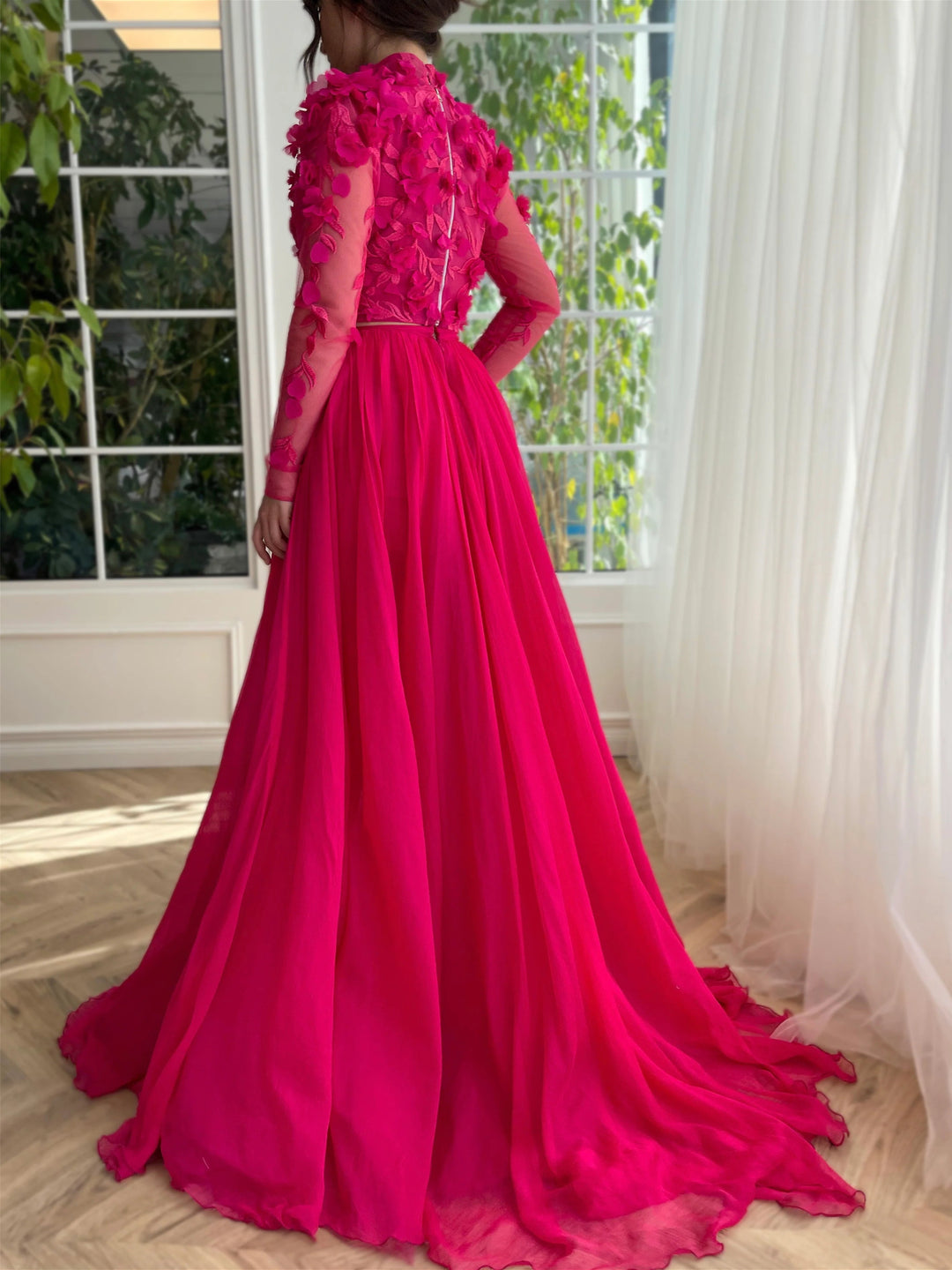 A-Line/Princess High Neck Long Prom Dresses With Split Side