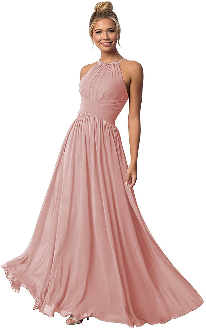 A-Line/Princess Halter Sleeveless Floor-Length Bridesmaid Dresses