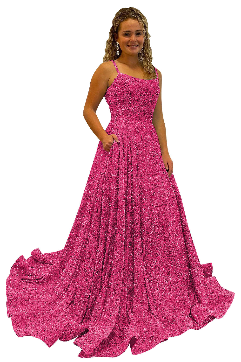 A-Line/Princess Spaghetti Straps Prom Dresses with Sequin