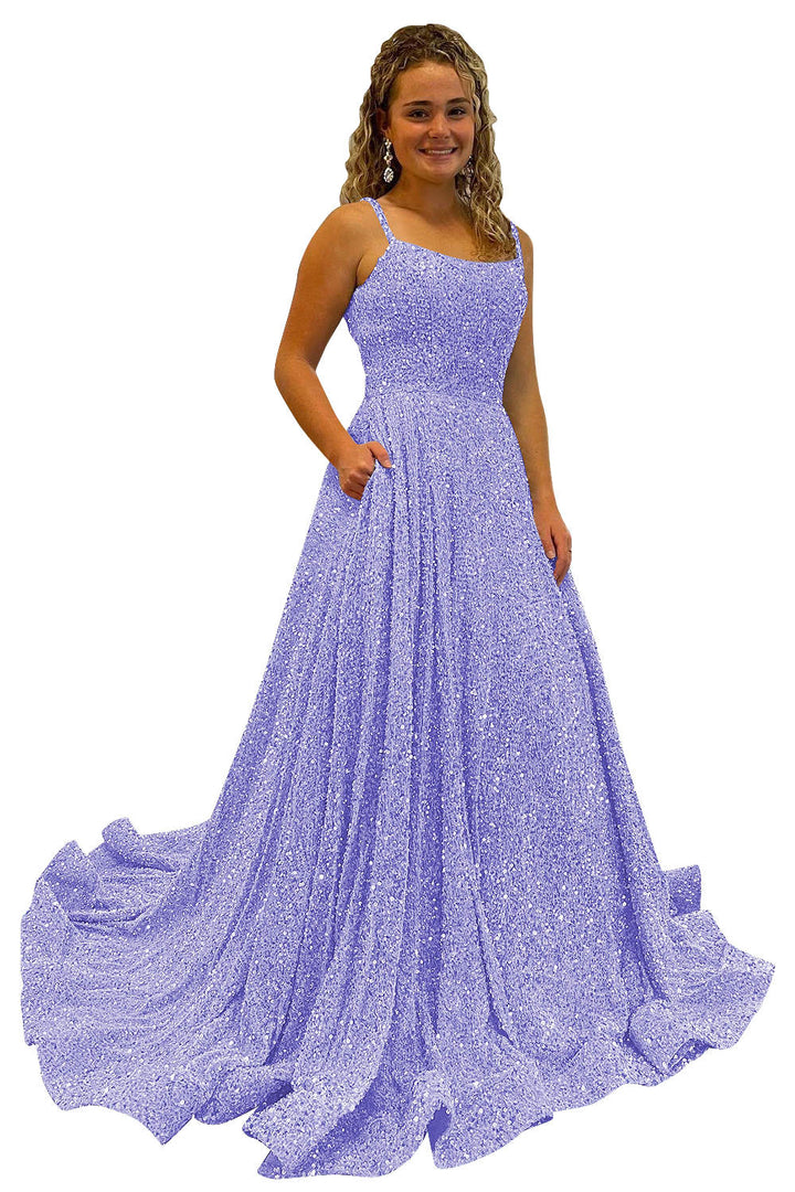 A-Line/Princess Spaghetti Straps Prom Dresses with Sequin