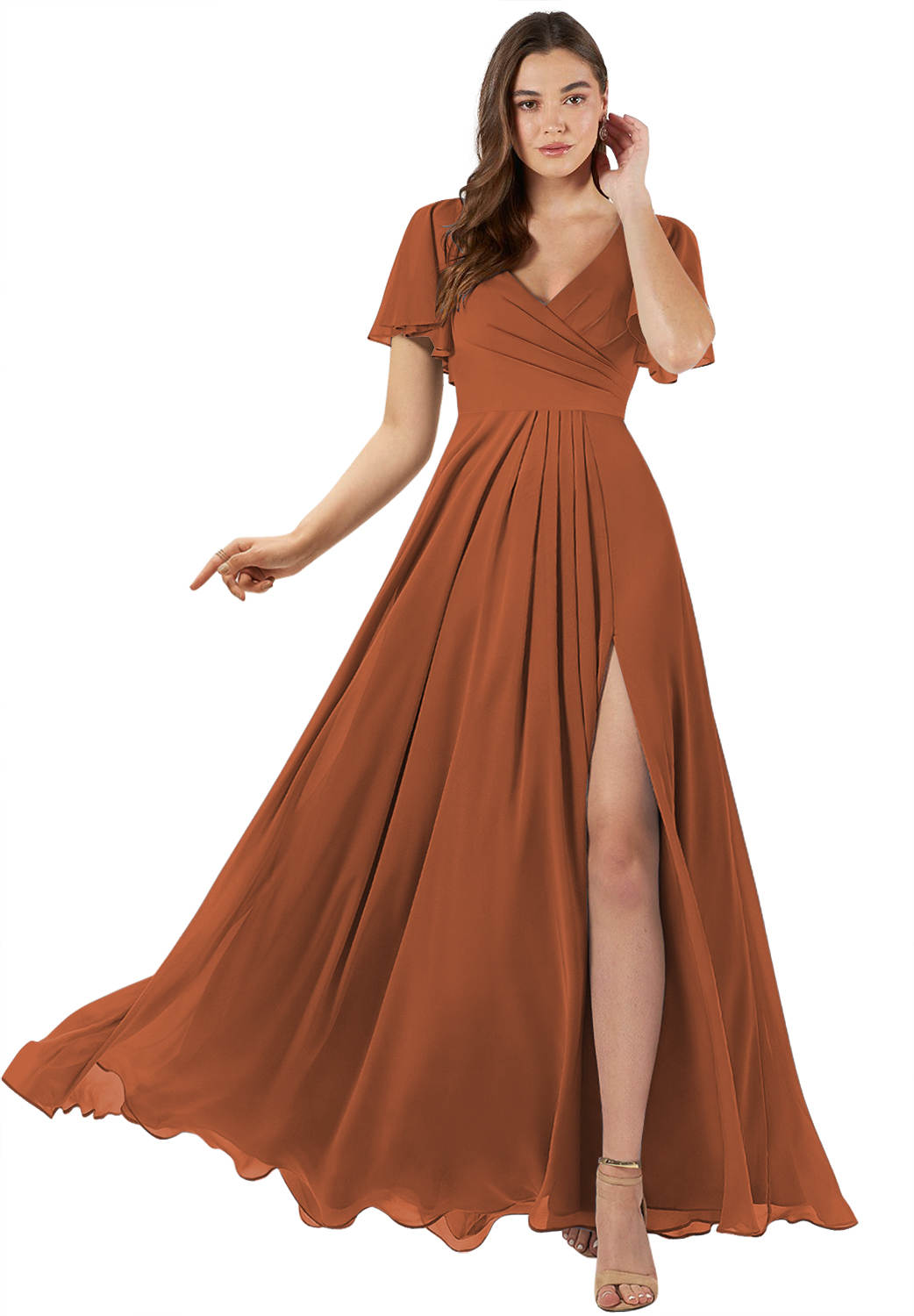 A-Line/Princess V-neck Short Sleeves Floor-Length Bridesmaid Dress