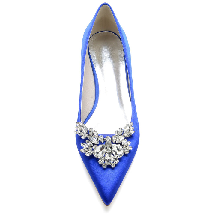 Women's Wedding Shoes Silk Satin Rhinestone Low Pointed Toe Minimalism Bridal Shoes