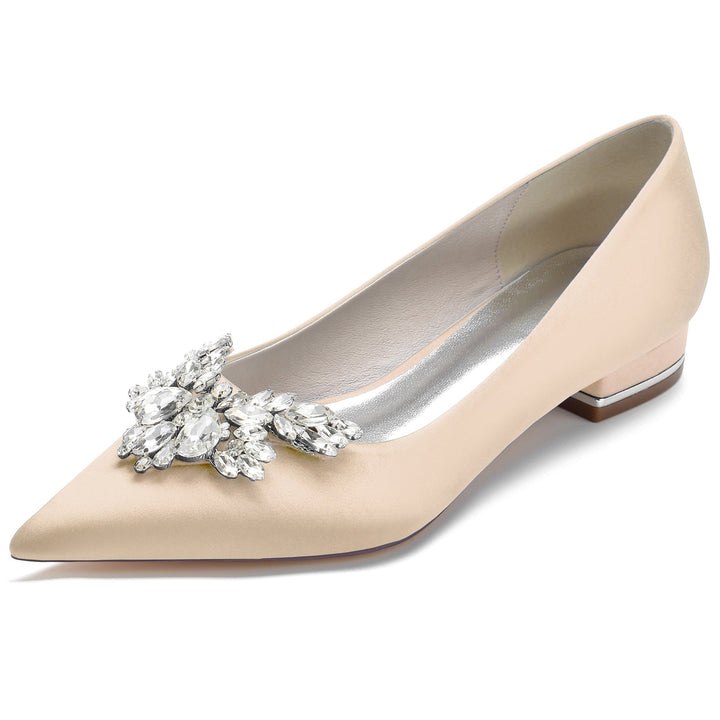 Women's Wedding Shoes Silk Satin Rhinestone Low Pointed Toe Minimalism Bridal Shoes