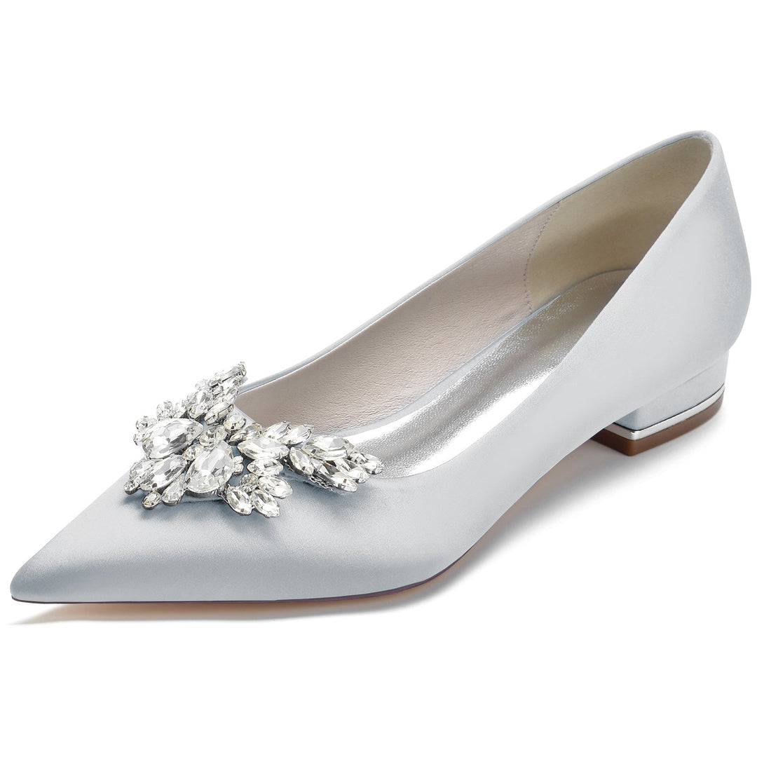 Women's Wedding Shoes Silk Satin Rhinestone Low Pointed Toe Minimalism Bridal Shoes