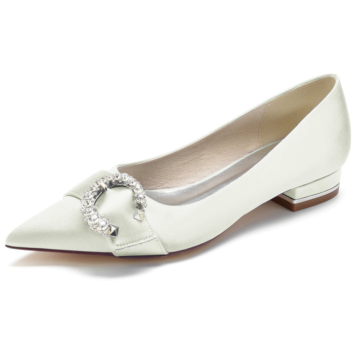 Women's Wedding Shoes Silk Satin Crystal Low Heel Pointed Toe Bridal Shoes