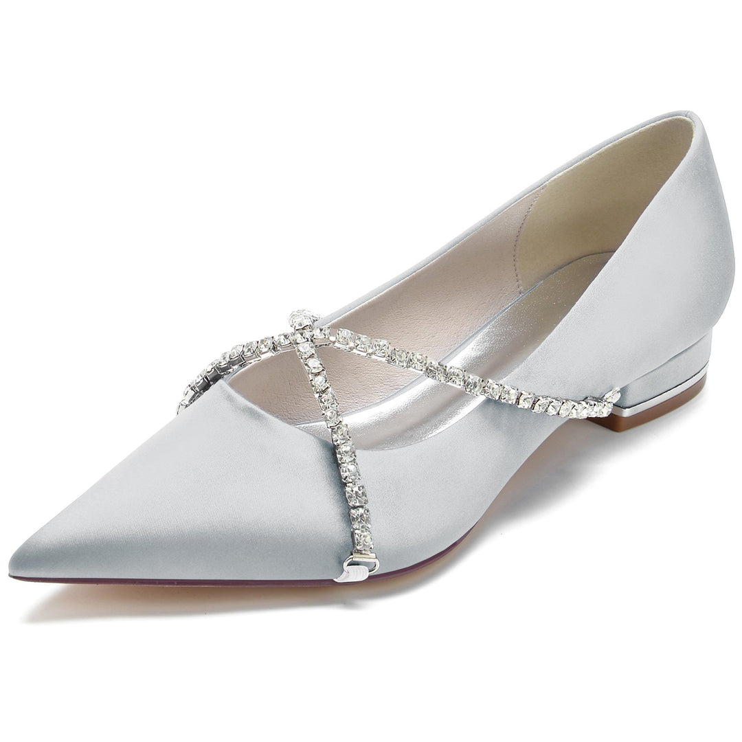 Women's Wedding Shoes Crossed Crystal Chain Low Pointed Toe Bridal Shoes