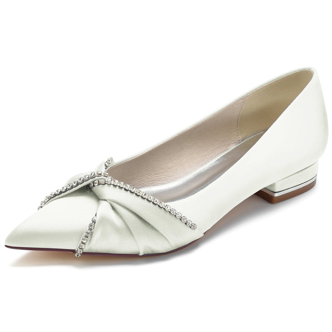 Women's Wedding Shoes Silk Satin Imitation Crystal Low Pointed Toe Bridal Shoes