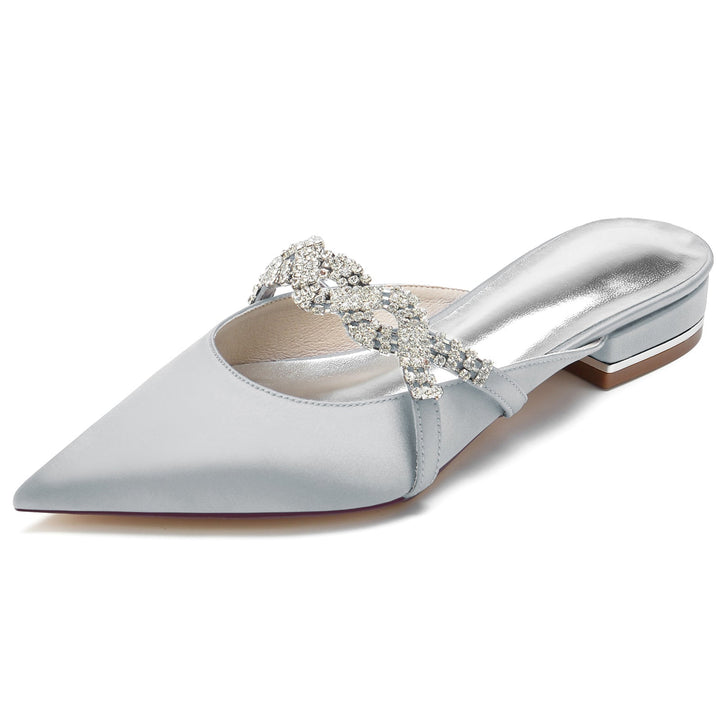 Women's Wedding Shoes Twisted Sparkling Crystal Low Pointed Toe Bridal Shoes