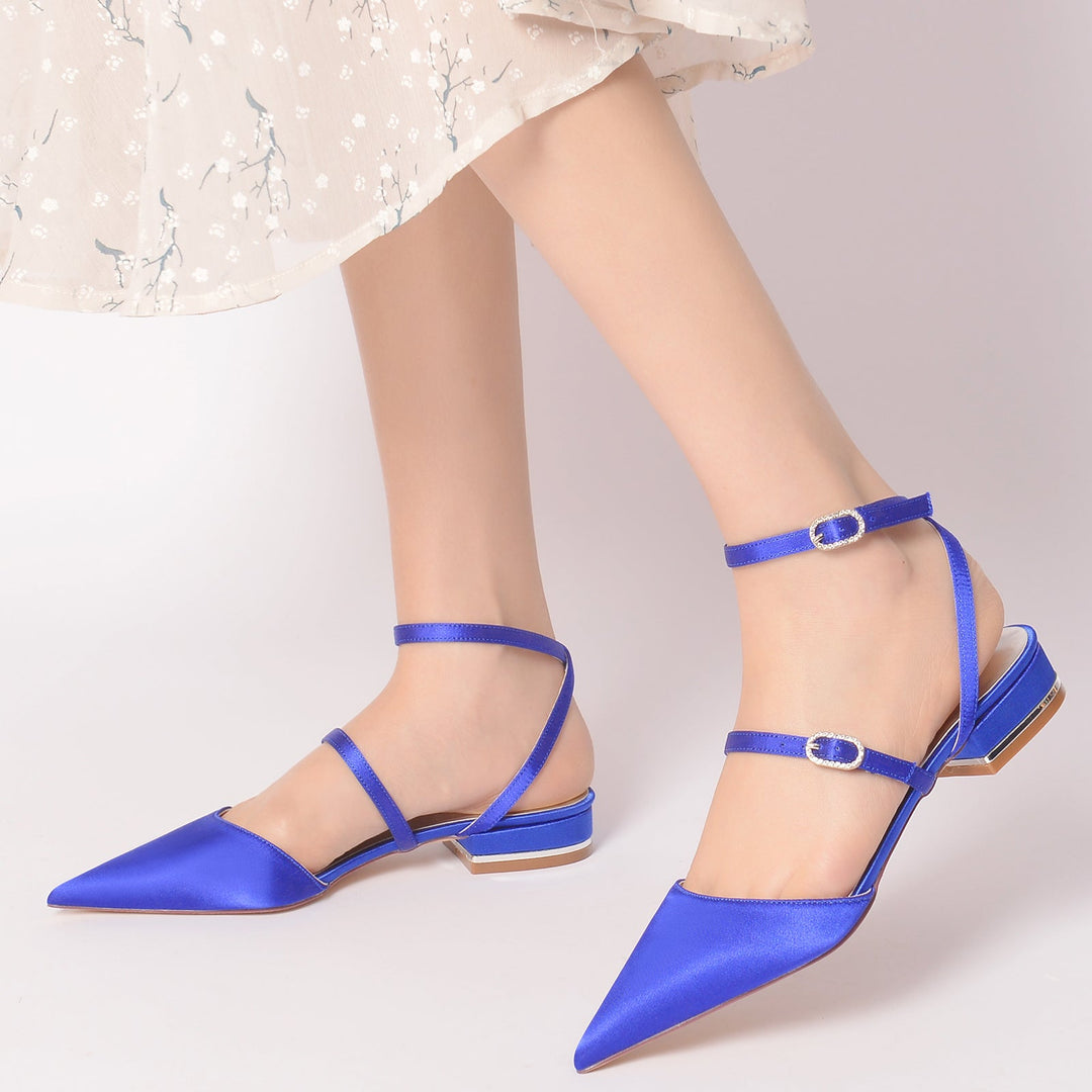 Women's Wedding Shoes Strappy Low Heel Pointed Toe Buckle Bridal Shoes