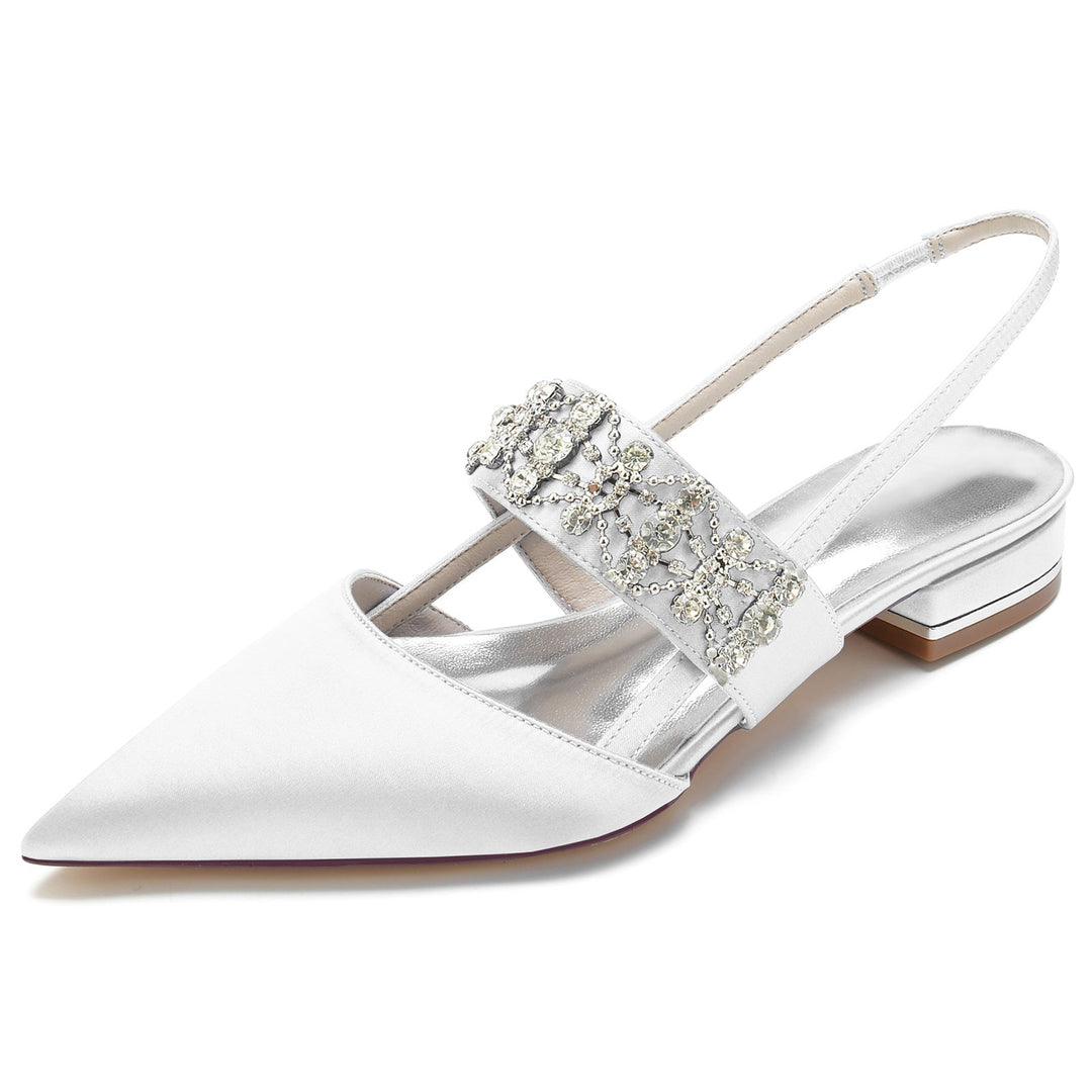 Women's Wedding Shoes Rhinestone Low Heel Closed Toe Buckle Bridal Shoes