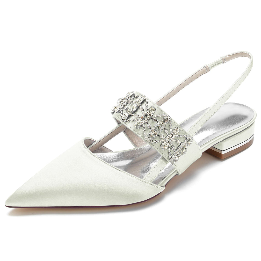 Women's Wedding Shoes Rhinestone Low Heel Closed Toe Buckle Bridal Shoes