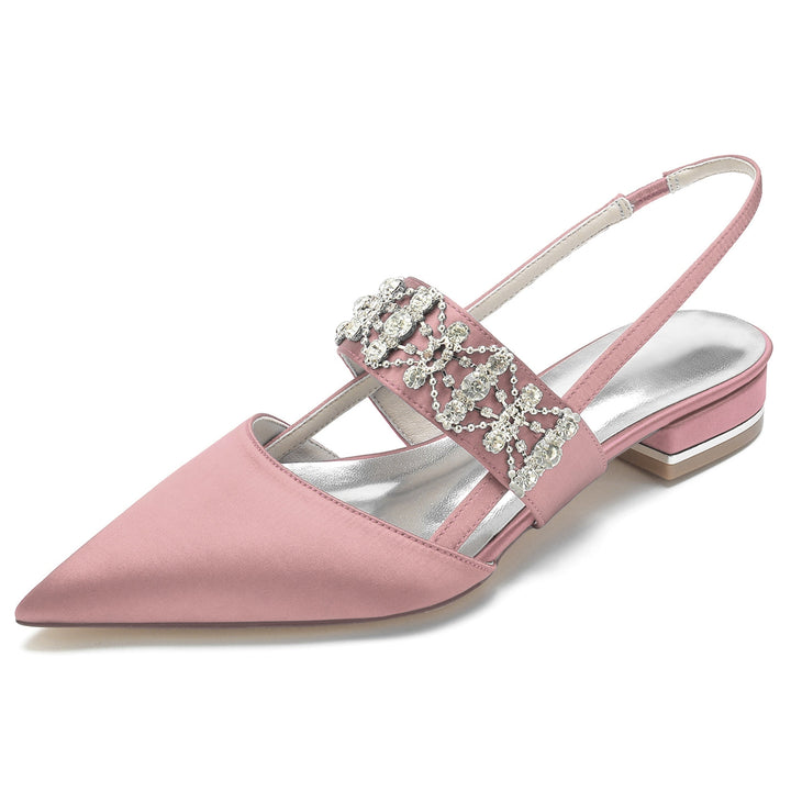 Women's Wedding Shoes Rhinestone Low Heel Closed Toe Buckle Bridal Shoes