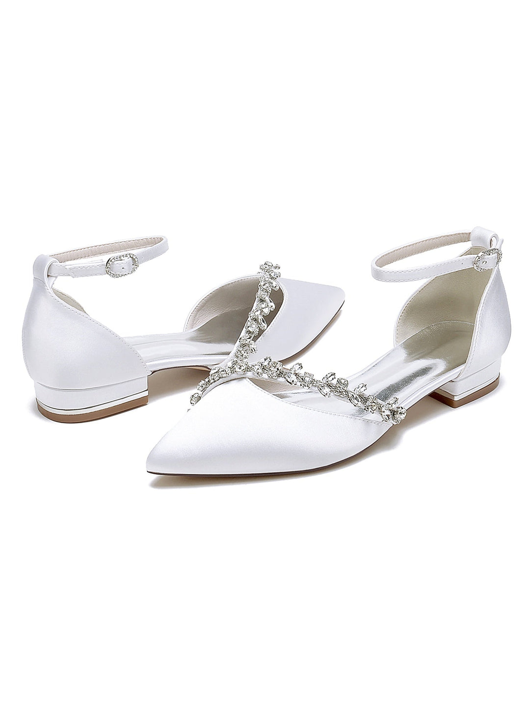 Women's Wedding Shoes Rhinestone Low Heel Pointed Toe Bridal Shoes