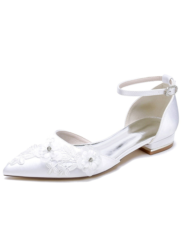 Women's Wedding Shoes Lace Flat Heel Pointed Toe Bridesmaid Shoes