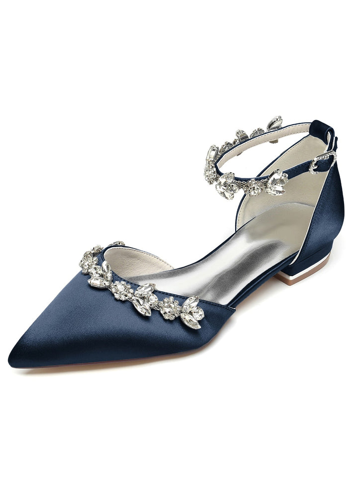 Women's Rhinestone Low Heel Pointed Toe Bridesmaid Shoes