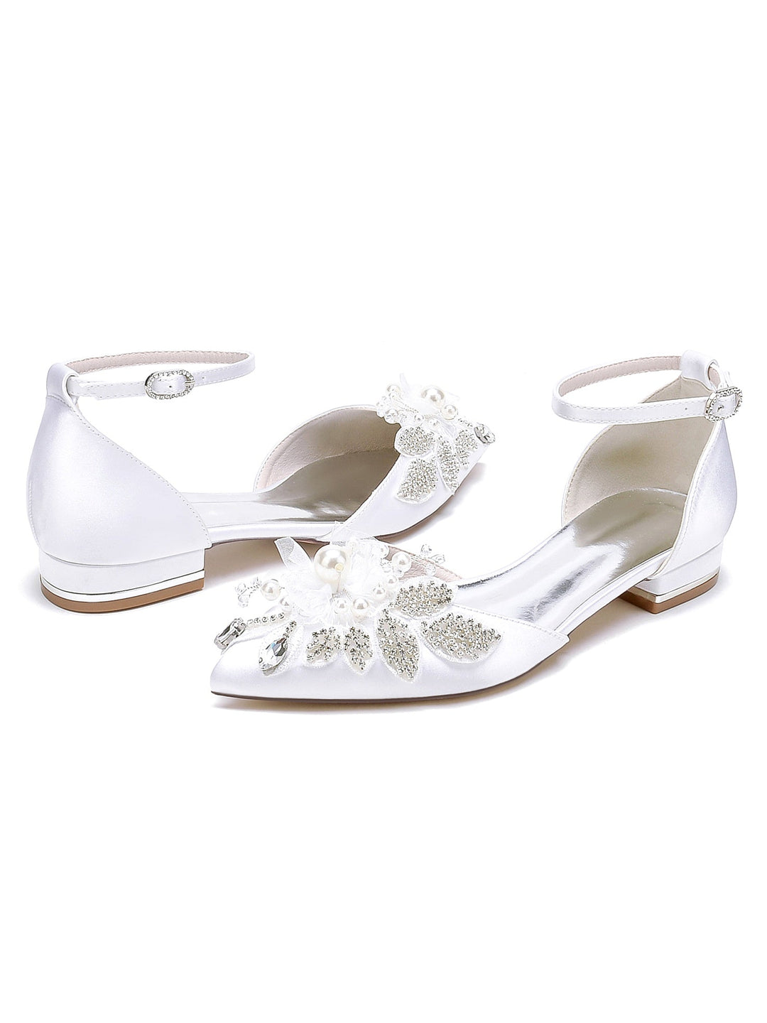 Women's Wedding Shoes Rhinestone Low Heel Open Toe Bridesmaid Shoes