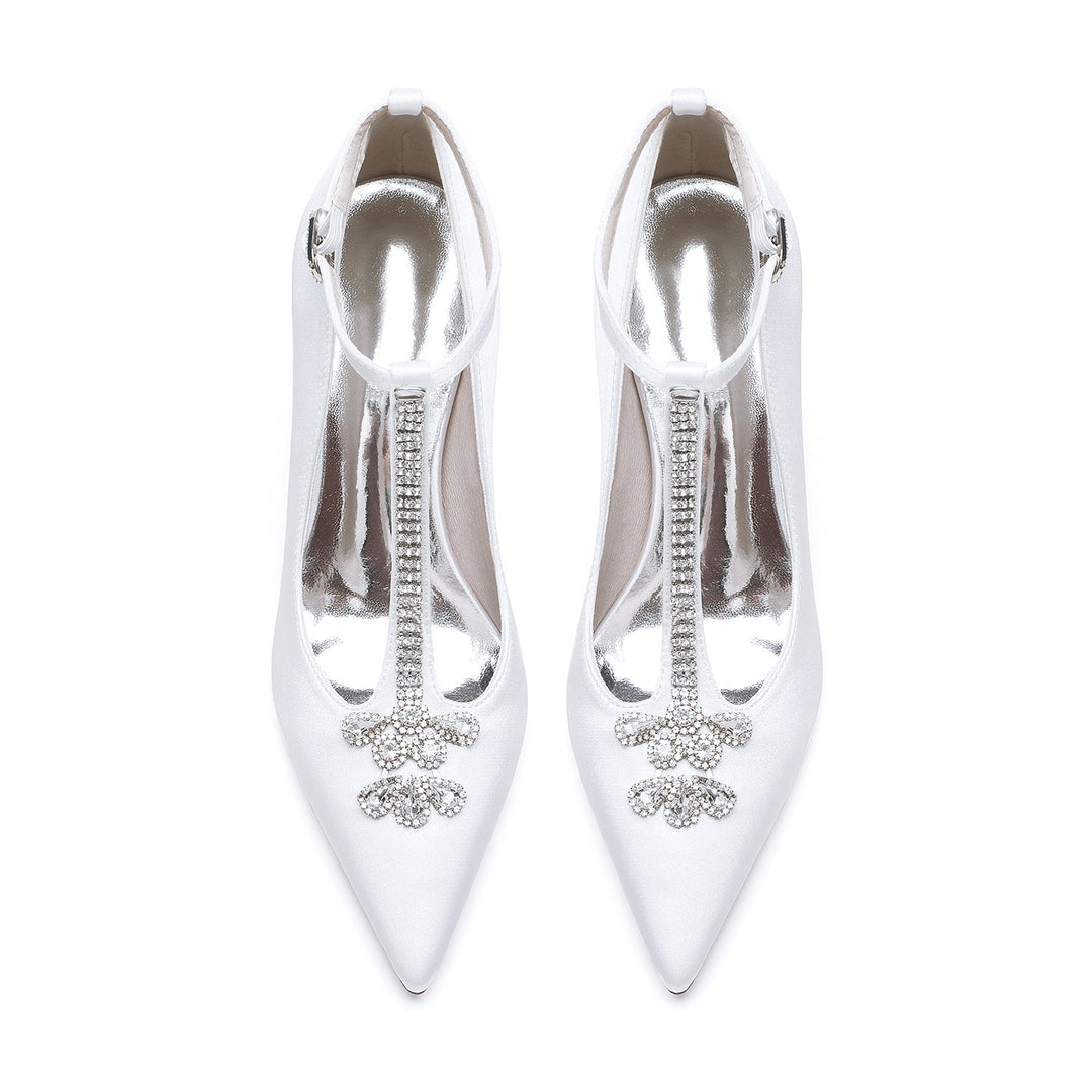 Women's Wedding Shoes Rhinestone Stiletto Heel Pointed Toe Buckle Bridal Shoes