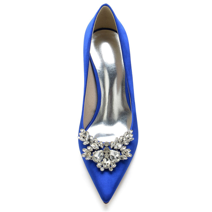 Women's Wedding Shoes Satin Crystal Swing Stiletto Pointed Toe Bridal Shoes