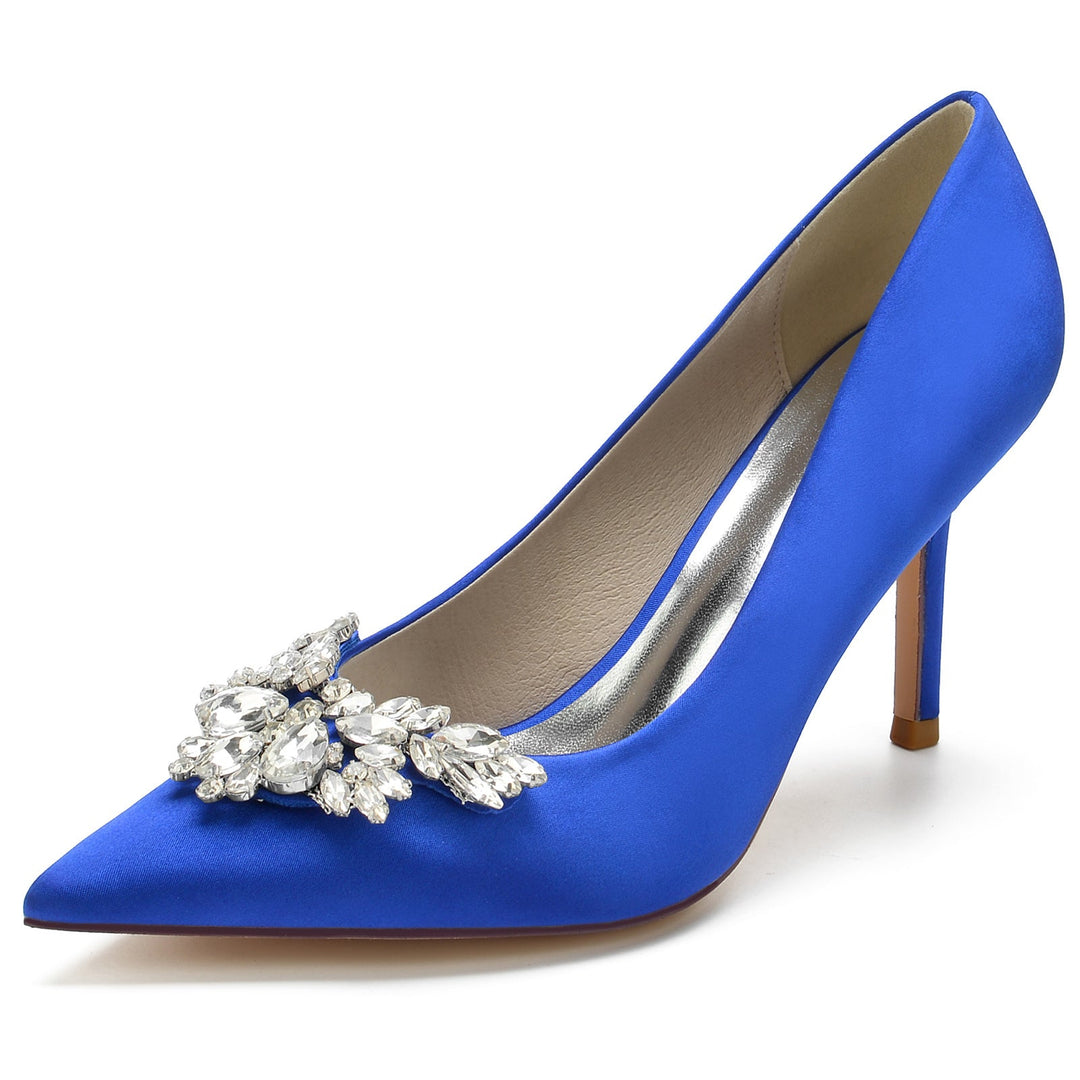 Women's Wedding Shoes Satin Crystal Swing Stiletto Pointed Toe Bridal Shoes