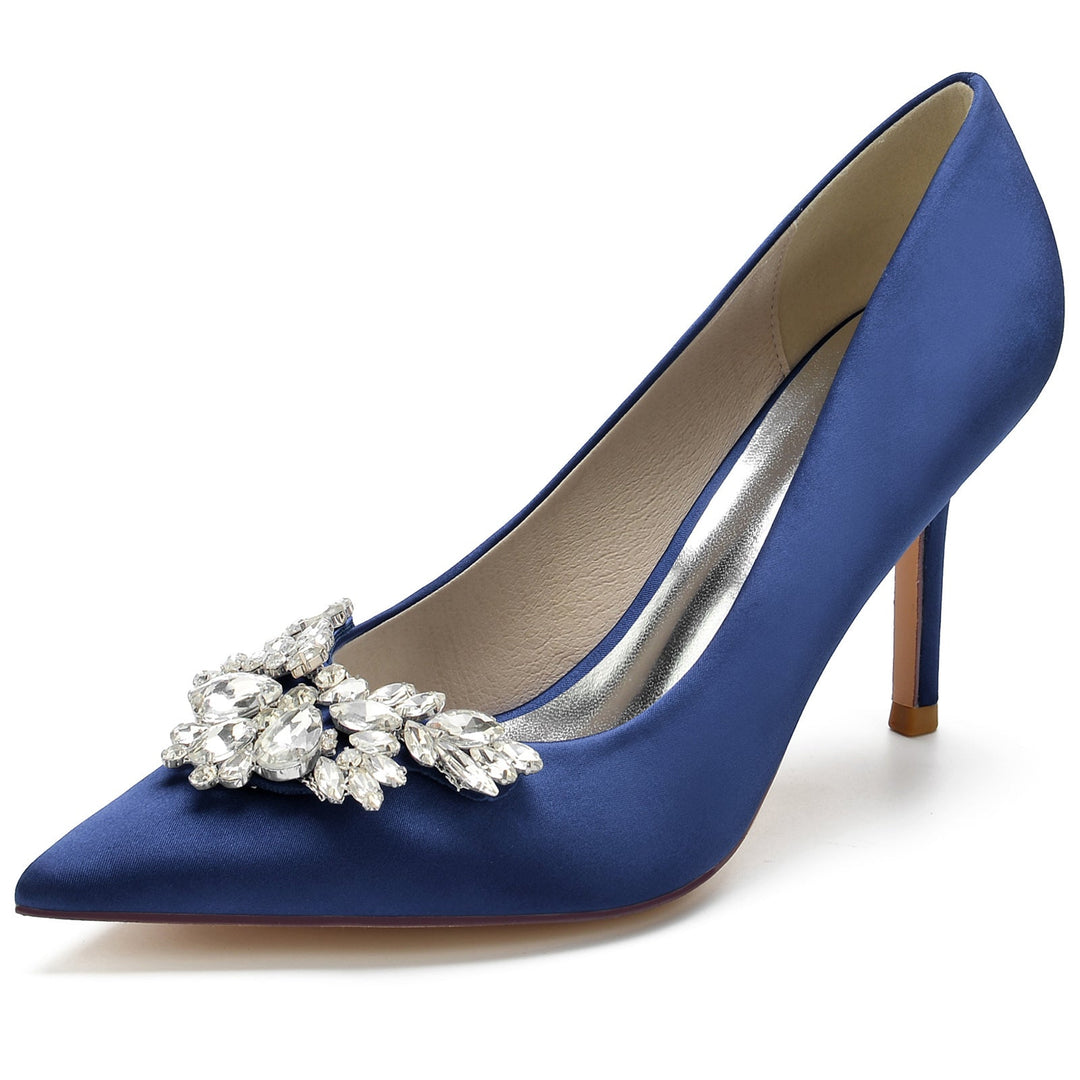 Women's Wedding Shoes Satin Crystal Swing Stiletto Pointed Toe Bridal Shoes