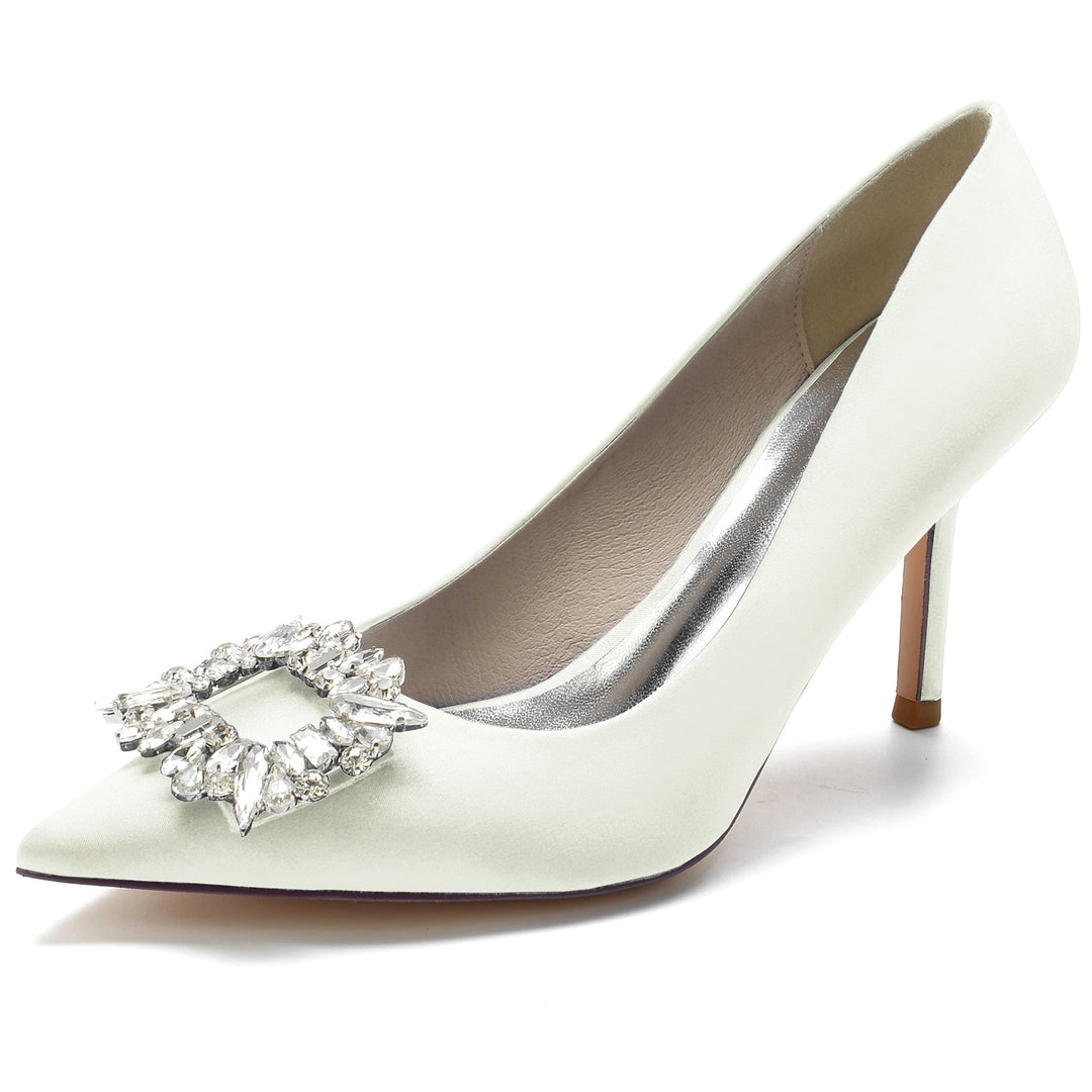 Women's Wedding Shoes Square Rhinestone Stiletto Pointed Toe Bridal Shoes