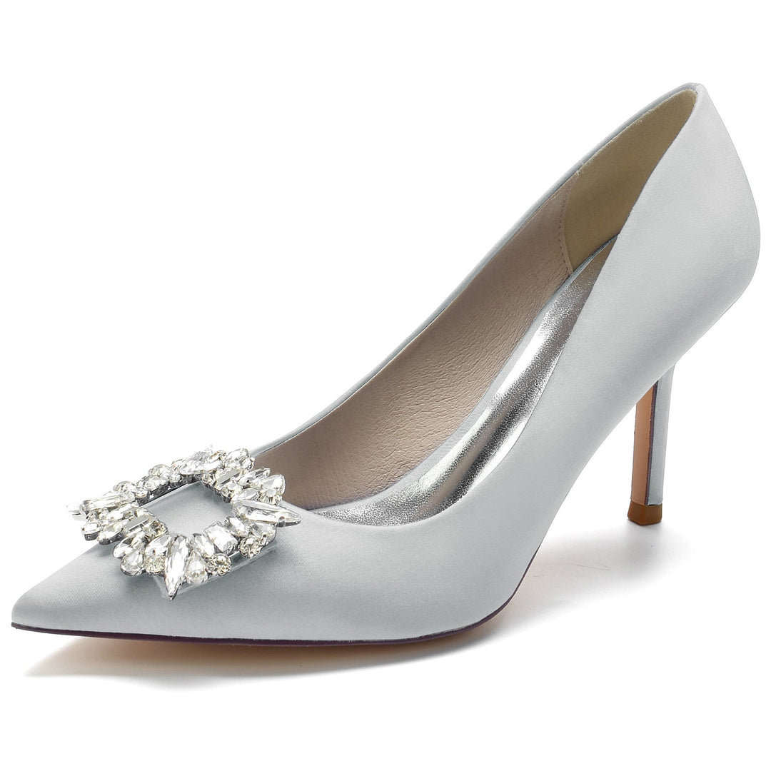 Women's Wedding Shoes Square Rhinestone Stiletto Pointed Toe Bridal Shoes