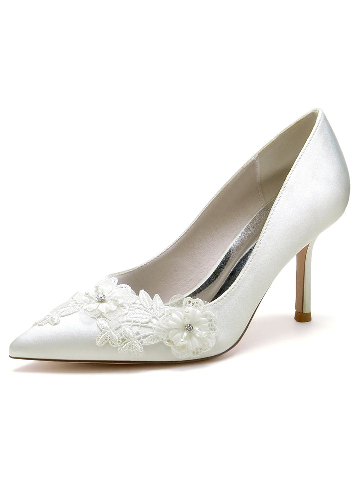 Women's Lace Stiletto Heel Pointed Toe Bridal Shoes