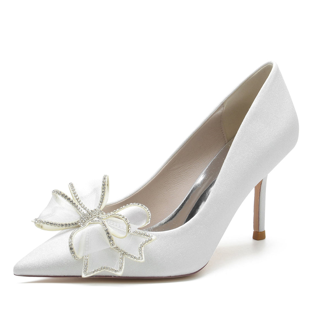 Women's Wedding Shoe Stiletto Glitter Pointed Toe Flower Bridal Shoes